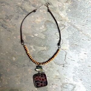 Bronze Pearl + Glass Pendant Necklace, Silpada